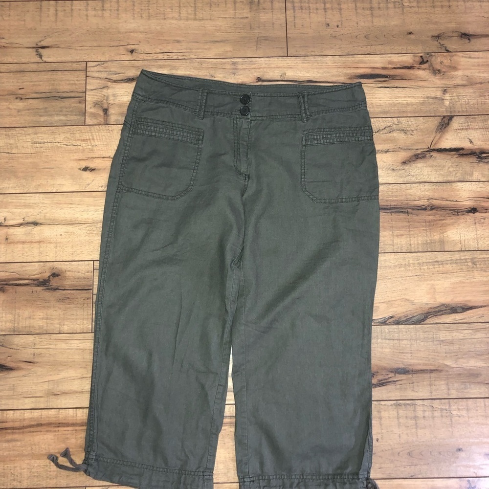 H&M Army green Linen Crop Pants Size 14 - Picture 4 of 8